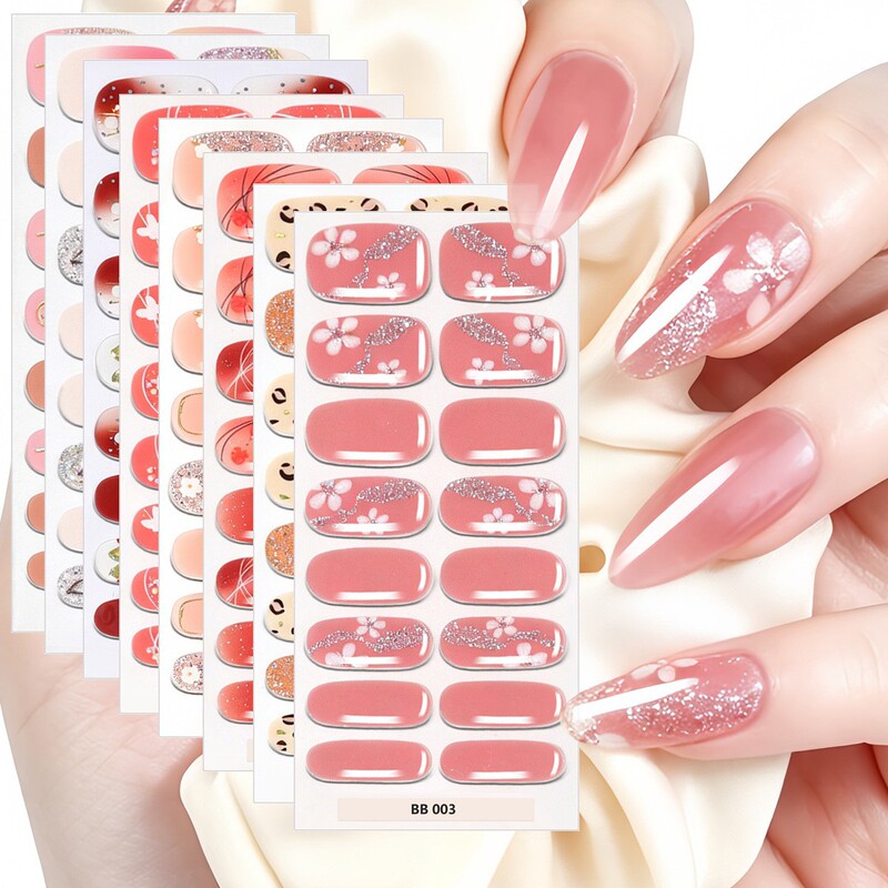 Cross-border nail art stickers, 16-piece gel no-bake UV jelly nail art full cover, retro ins style, full cover nail stickers