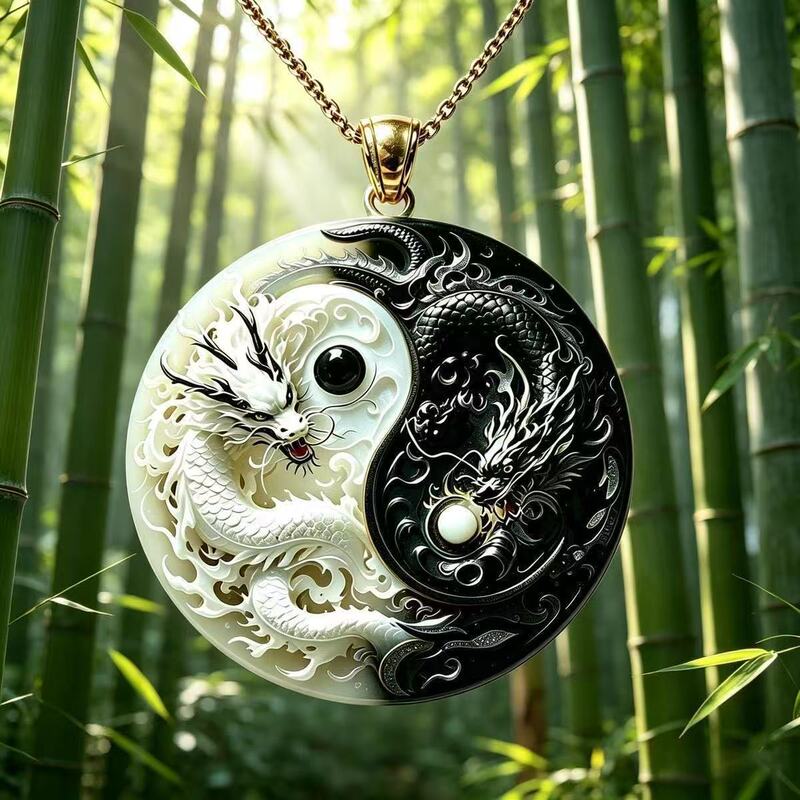New selection of Yin-Yang black and white double dragon Tai Chi pattern alloy pendant keychain, stylish Tai Chi pendant