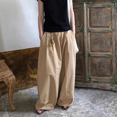 压褶高腰垂感休闲直筒裤女款春秋季韩系宽松藏青色阔腿百搭弯刀裤