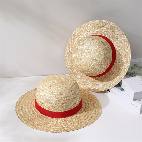 One Piece Luffy Straw Hat Cosplay Anime Costume Straw Woven Parent-Child Hat Sunshade Sun Protection Hat Performance Hat