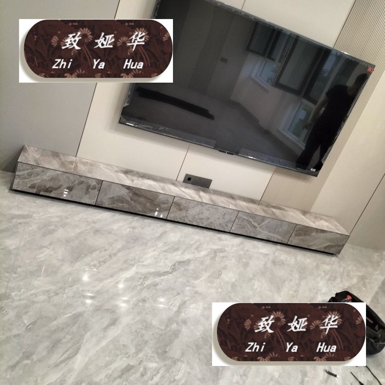 Living Room Floor Glossy Marble 2026 Stone Slab Tv Cabinet with Drawers Minimalist Suspended Tv Cabinet Floor Cabinet Hanging
