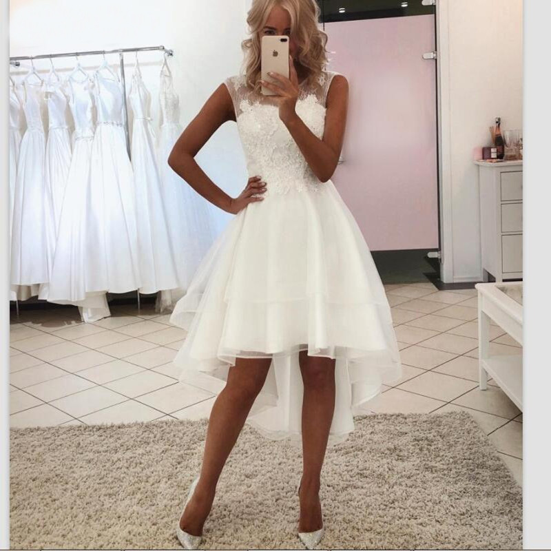 Comercio exterior europeo y americano Amazon AliExpress deseo nuevo vestido de novia corto delantero y espalda larga encaje simple vestido de novia corto