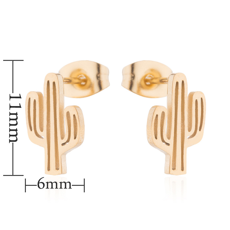 18K Gold, Real Gold Plated Plating Material Ear Studs Classification 1 Pair Quantity PVD Coated 18K Gold Real Gold Plated Cactus 304 Stainless Steel Fashion Waterproof Non Tarnish Ear Studs