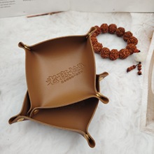 批发pu皮方形金按扣托盘桌面杂物收纳包装袋文玩手串核桃皮开口袋