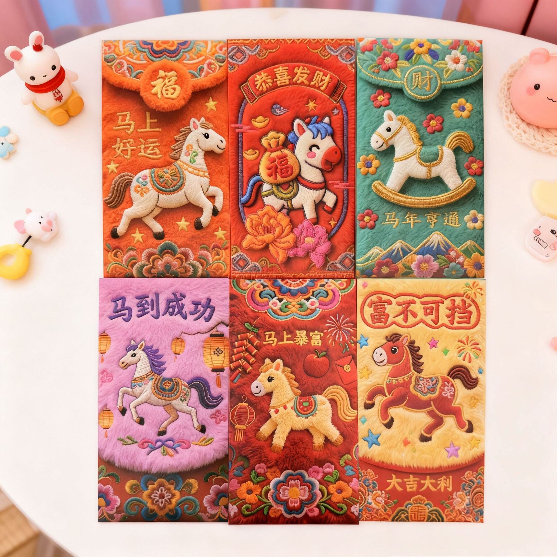 Ilusión tridimensional encantador sobre rojo del año del caballo 2026 nuevo estilo de dibujos animados creativos de alto valor facial Li es un saludo de Año Nuevo del Festival de Primavera
