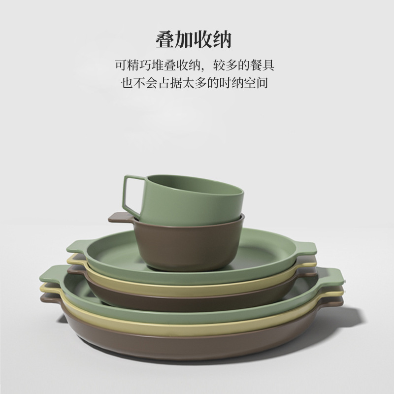 Outdoor camping tableware set water Cup dish plate lightweight portable camping supplies camping plastic tableware combination