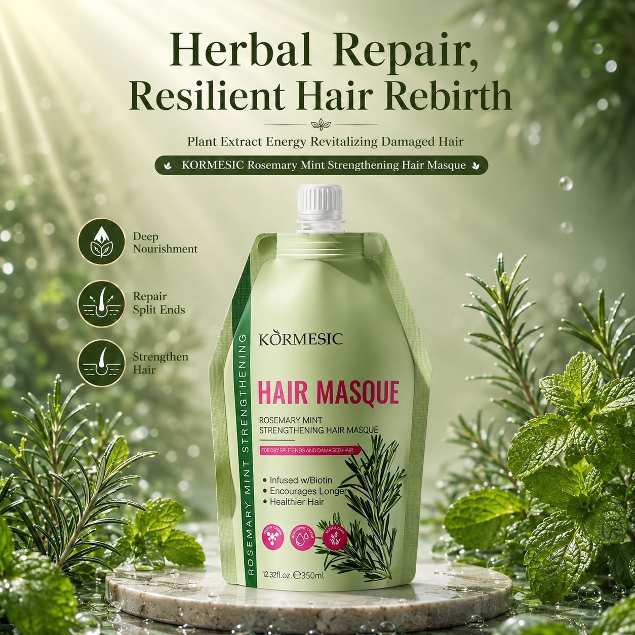 Transfronterizo KORMESIC máscara de cabello de menta romero máscara de cabello fabricantes de comercio exterior al por mayor cabello suave nutrición