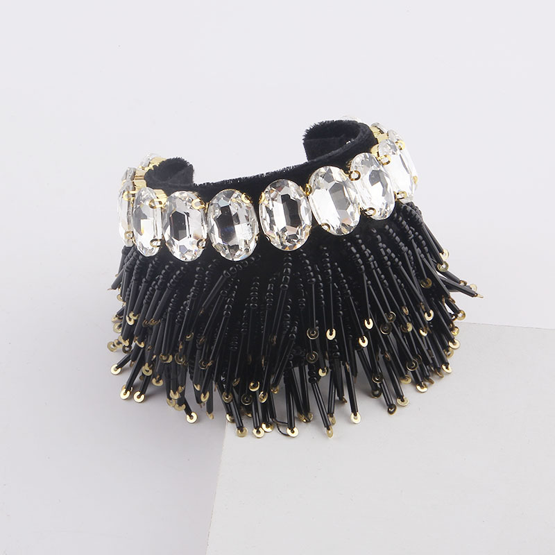 Baroque diamond-studded gemstone beads tassel bracelet