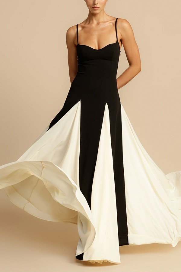 Regular Fit Fit Type Wholesale Women's Sexy Contrast Binding Color Block Holiday Date Strap Sleeveless Strap Dress Swing Dress