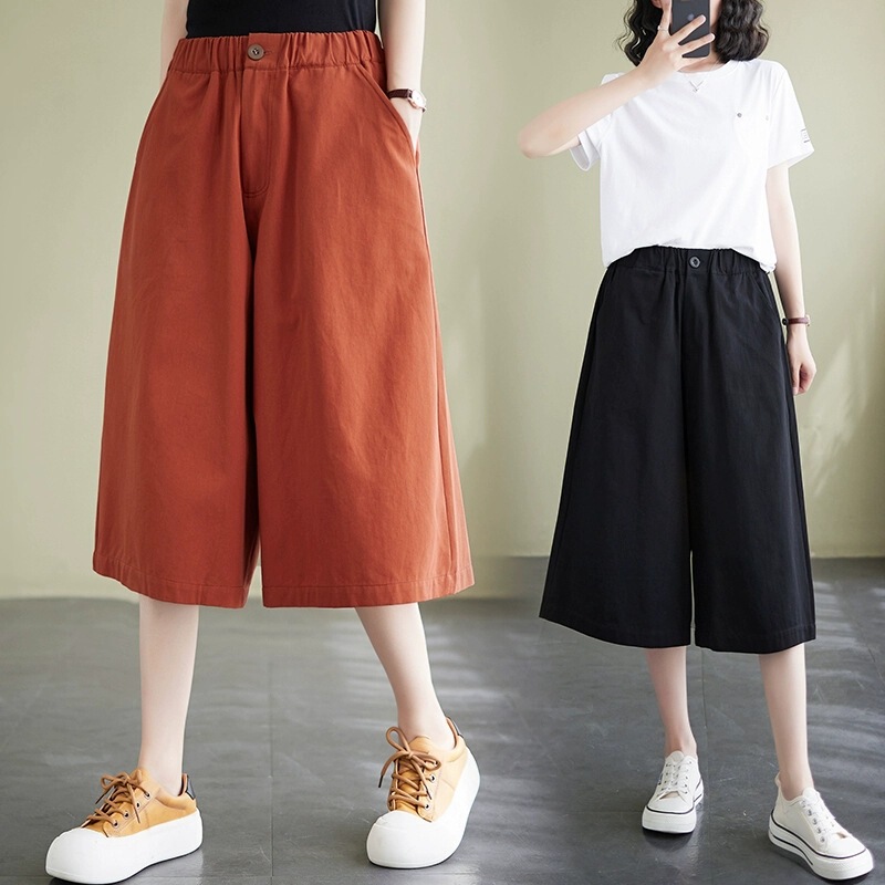Summer New Style Cotton Solid Color Elastic Waist Loose Versatile Fashion Slimming Casual Cropped Wide-Leg Pants for Women 2536 Summer New Style Cotton Solid Color Elastic Waist Loose Versatile Fashion Slimming Casual Cropped Wide-Leg Pants for Women 2536