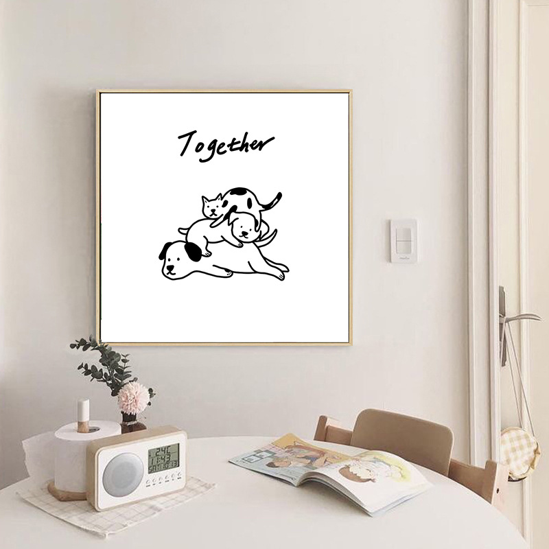 Nórdico ins estilo línea perro blanco y negro pintura decorativa dormitorio cabecera mural habitación de los niños colgando pintura decoración de escritorio núcleo