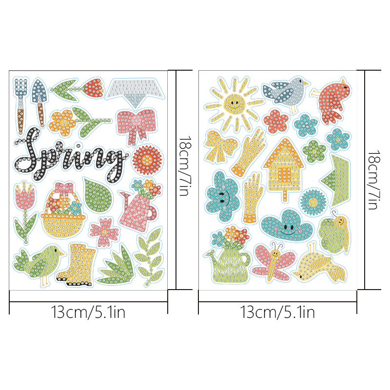 Venta caliente de dibujos animados flores pájaro diamante pintura libre pegatinas DIY pegatinas de pared niños hechos a mano pegatinas redondo diamante