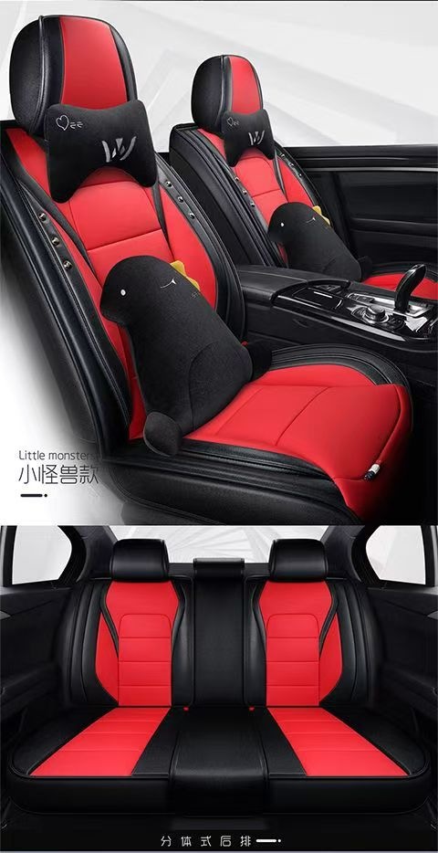 Suitable for New Cartoon Car Seat Cushions, Universal for All Seasons, Fully Enclosed Seat Covers, Wear-Resistant and Dirt-Resistant, Five-Seater Leather Seat Covers