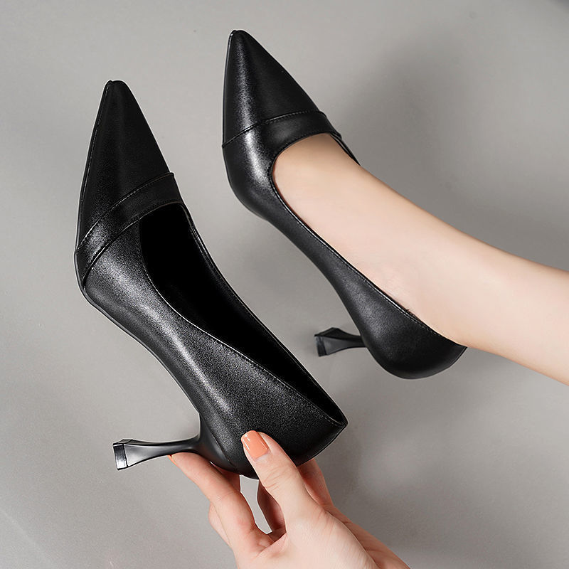 Commuting Work Shoes Black Spring & Fall Pointed Toe Shoes Medium Heel Stiletto Work Shoes Hotel Professional Interview High Heels for Women