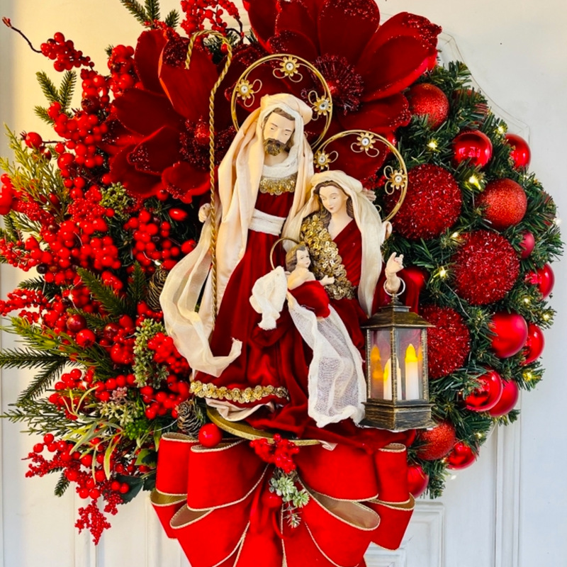 Hong Kong Love Cross-border New Christmas Decorations Scene Decoration Props Jesus Christmas Wreath Door Hanger display picture 5