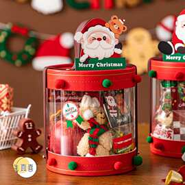 圣诞抱抱桶手提礼盒创意平安夜苹果包装盒透明雪花酥饼干礼物盒子