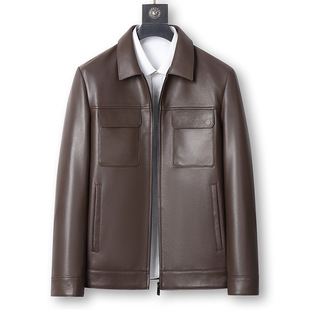 Spring Genuine Leather Jacket for Men, Commuter Sheepskin Coat, Versatile Everyday Gentleman Leather Jacket, Business Style