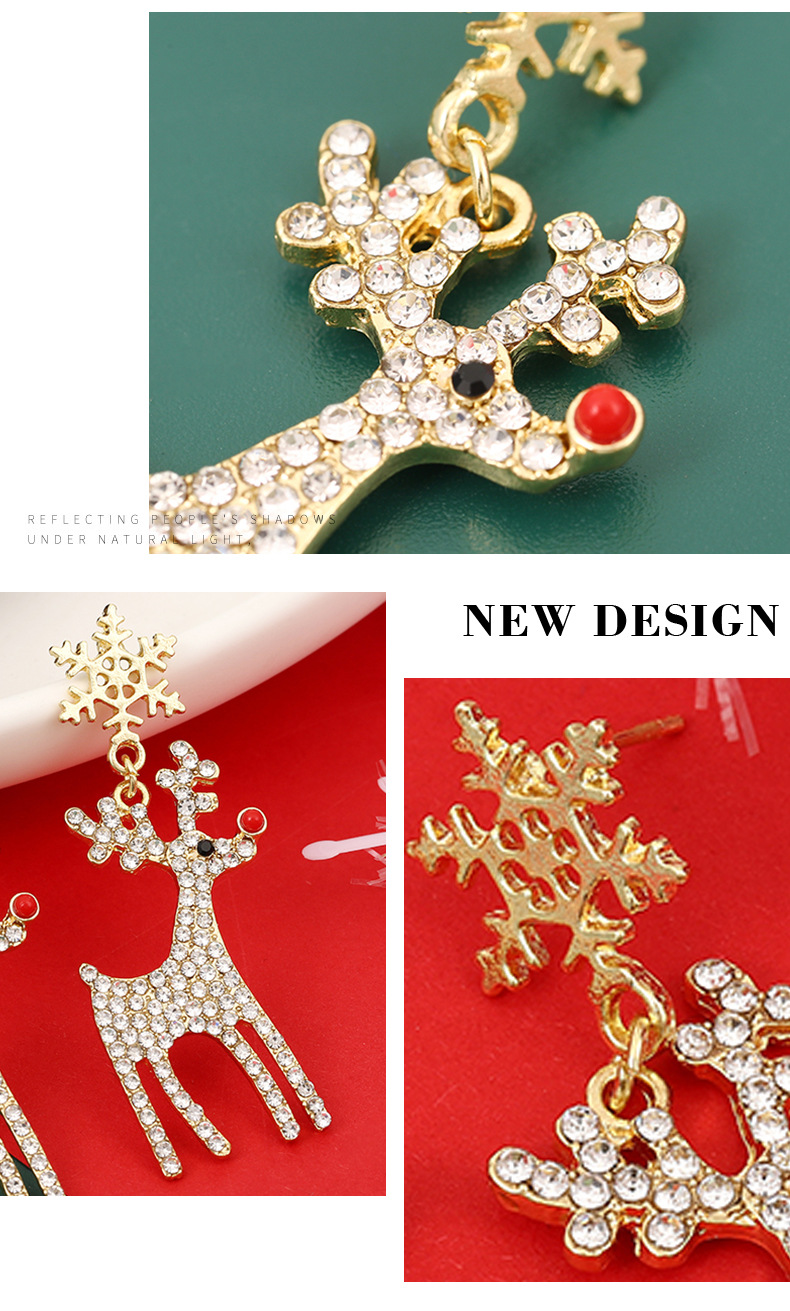 Christmas Festival Elk Pattern 1 Pair Christmas Cute Elk Alloy Drop Earrings