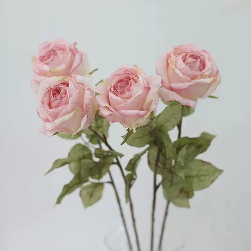 [ vintage rubber edge rose artificial flower high living room dining table decor fake flower TV cabinet display photo prop ]
