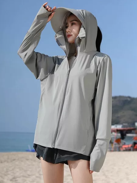 Women's Spring and Summer Removable Large Hat Brim upf50 Anti-UV Original Yarn Jacket Ice Silk Breathable Sunscreen Clothing