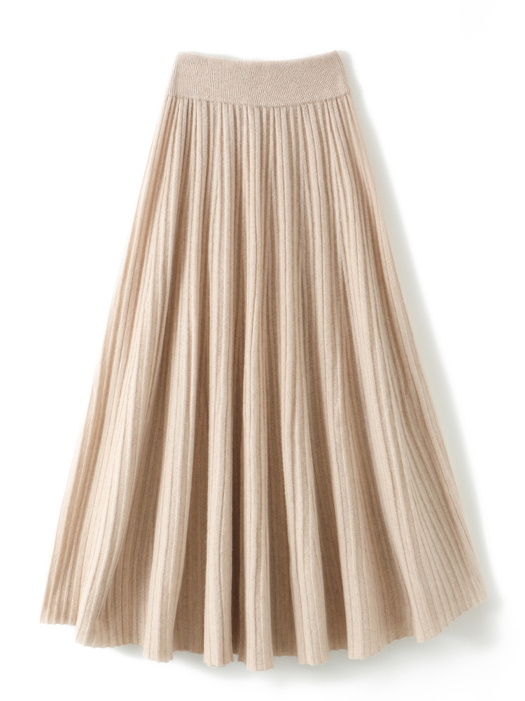 100% 純粋なウールのスカートの女性の秋冬の高い腰の中で長いです。