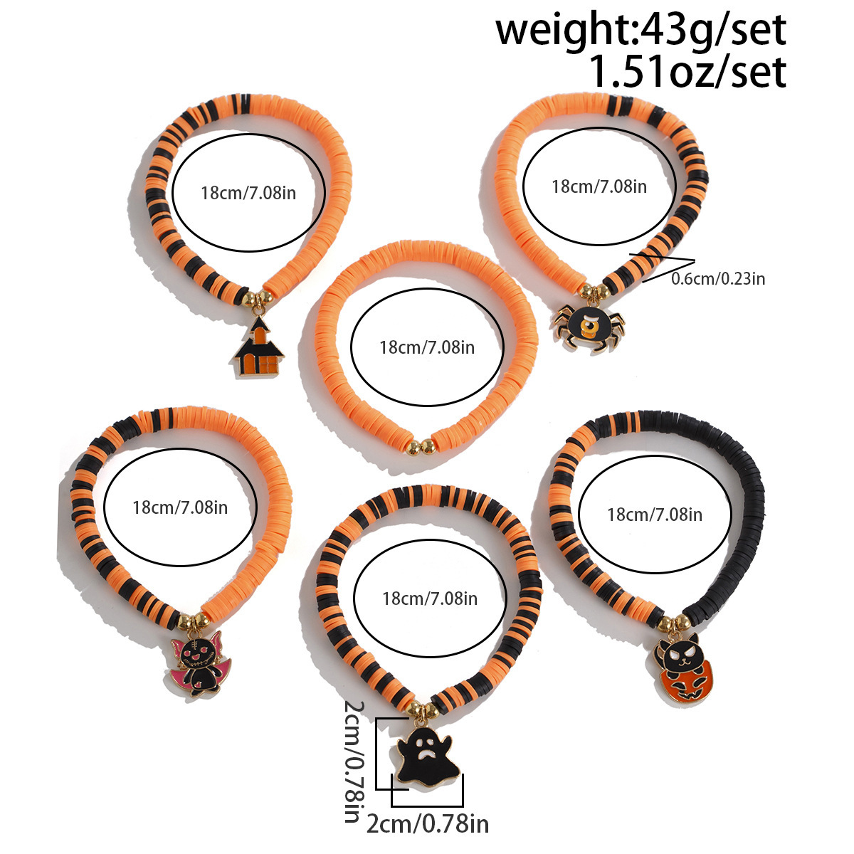 21g Weight Alloy Pendant Material Bracelets Classification CCB, Arylic, soft clay Chain Material 1 Set Quantity Festival Occasion CCB, Arylic, Alloy Material Halloween Festival Pumpkin, Bat, Ghost Pattern Women's Gender Beaded, Enamel Design Funny Style Funny Pumpkin Bat Ghost CCB Arylic Alloy Beaded Bracelets Wholesale 70
