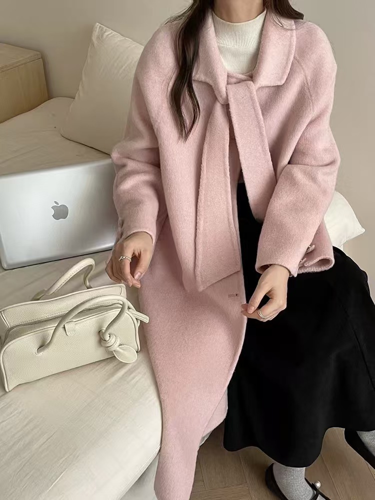 Demi-season long double-sided woolen design woolen coat