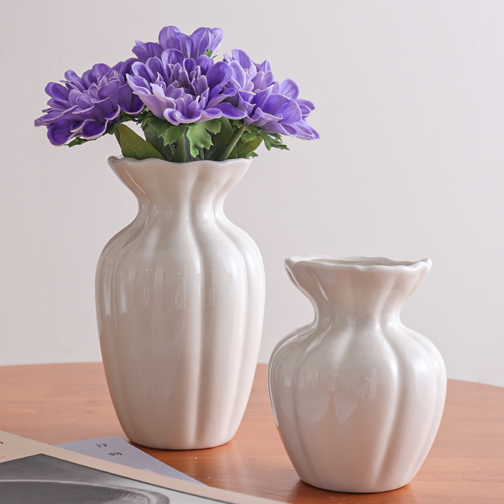 Scandinavian Ceramic Vase Accessible Luxury High-End Hydroponic Flowers Dried Flower Vase Ins Style Ornaments Xiaohongshu Hot Style