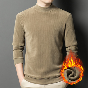 Winter New Men's Thickened Warm Austrian Grain Velvet Knitwear Sweater Half-turtleneck Casual Solid Color Base Shirt Top