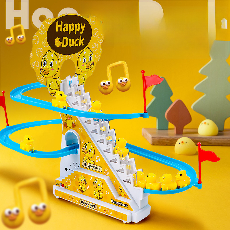 Popular Little Duck Climbing Stairs Rail Car Toy Little Duck Electric Toy Children's Educational Toy Cross-Border Dropshipping