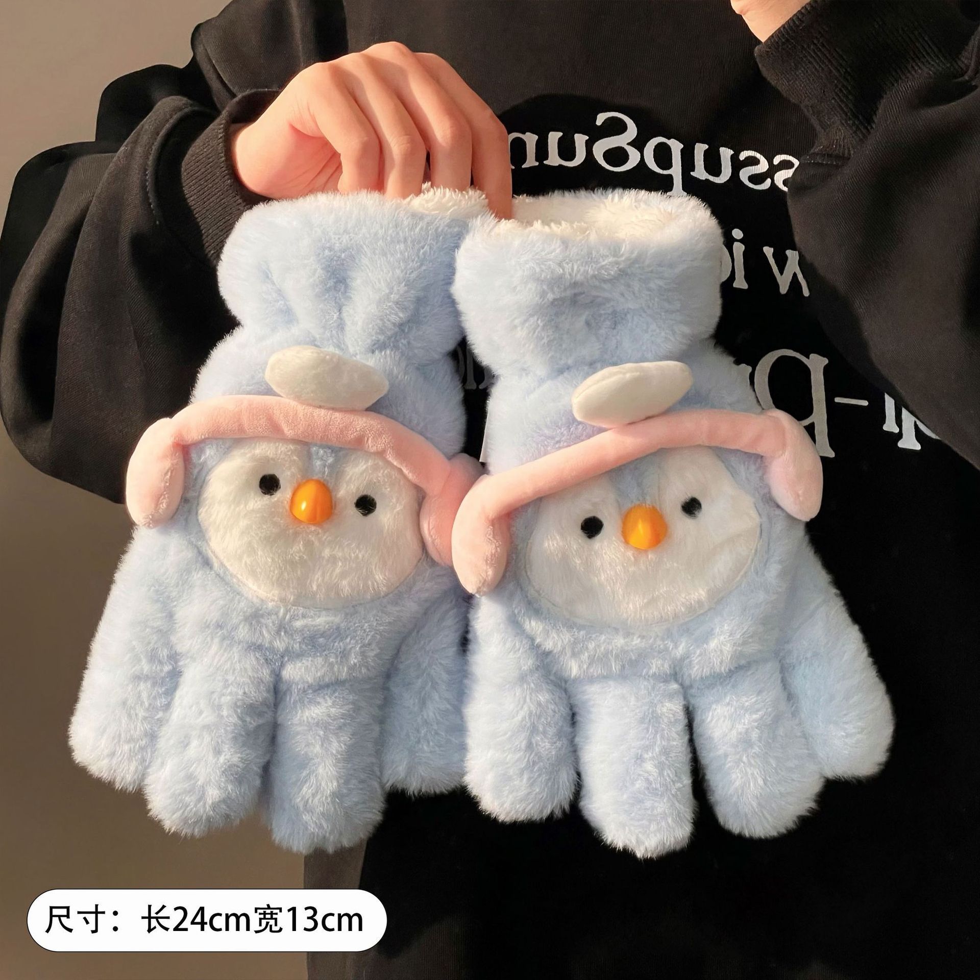 Auriculares azules pingüino guantes de cinco dedos