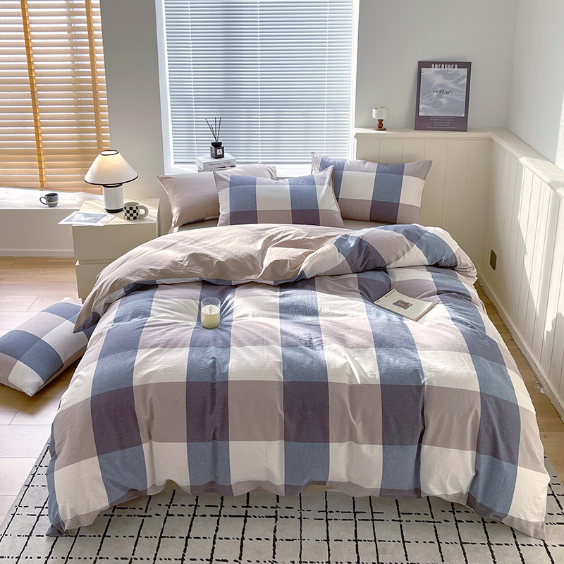 Juego de tres piezas de algodón lavado teñido en hilo, dormitorio de estudiantes universitarios, juego de literas, sábana, sábana, sábana, juego de cuatro piezas