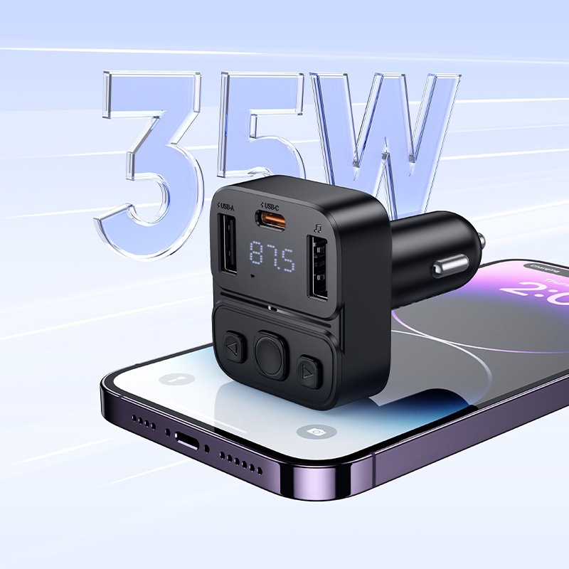 E87 Delta 35W (1A1C) Car Bluetooth Fm Transmitter Bluetooth 5.4 Supports USB Flash Drive Playback