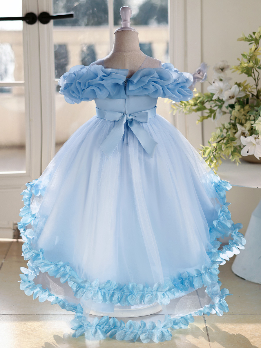 Vestido de niñas vestido de princesa de cola floral vestido de novia niños anfitriones de piano vestido de boda de verano