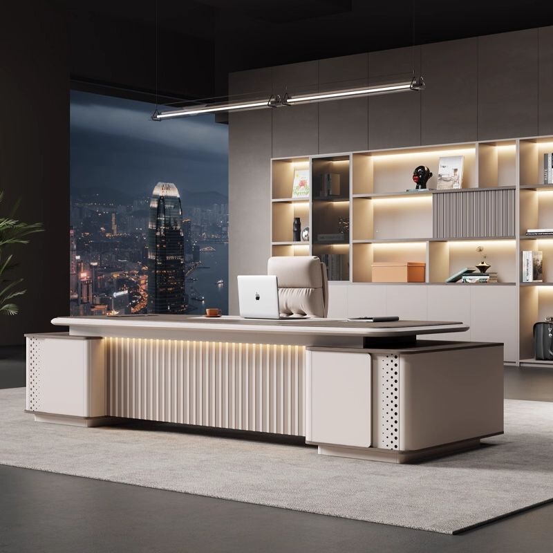 Painted Executive Desk and Chair Set, Light Luxury and High-End Feel, President's Office, Manager's Desk Furniture, Simple and Modern Painted Executive Desk and Chair Set, Light Luxury and High-End Feel, President's Office, Manager's Desk Furniture, Simple and Modern