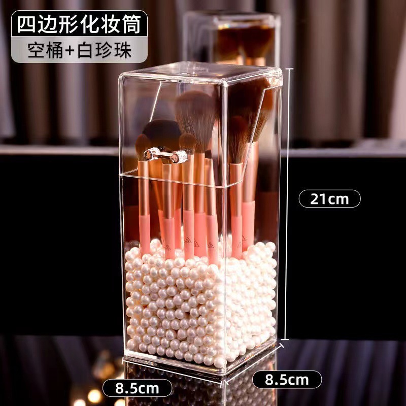 Simple transparente acrílico cuadrado titular de la pluma estudiante de escritorio organizador caja de almacenamiento con tapa maquillaje cepillo ceja lápiz cubo de almacenamiento
