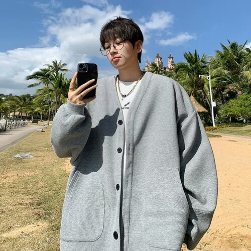 Waffle V-neck knitted jacket for men, 2025 new autumn coat, fashion brand, relaxed, worn for couples