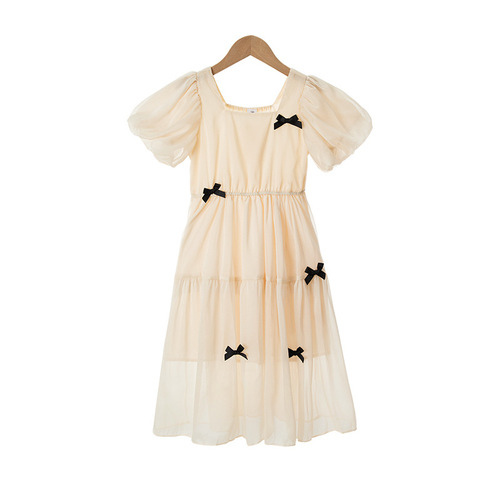 Ladies' Chiffon Dress Summer Short Sleeve Bubbling Sleeve Long Dress  Korean Version New Princess Dress Dropshipping One Piece