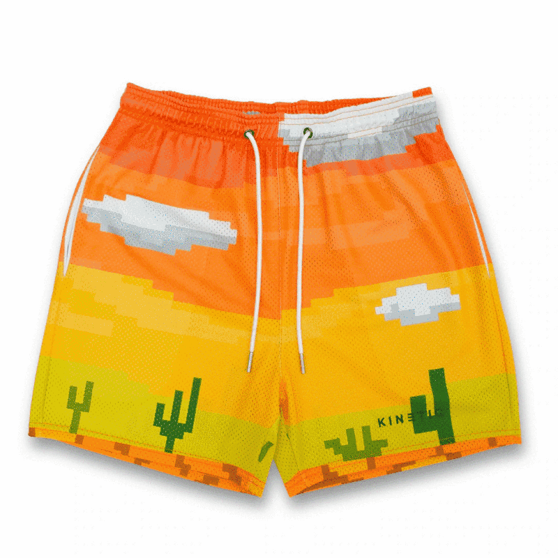 American Casual Mesh Anime Ins Style Shorts for Men Summer Quick-Drying Basketball Training Fitness Quarter-Length No-Knee Shorts