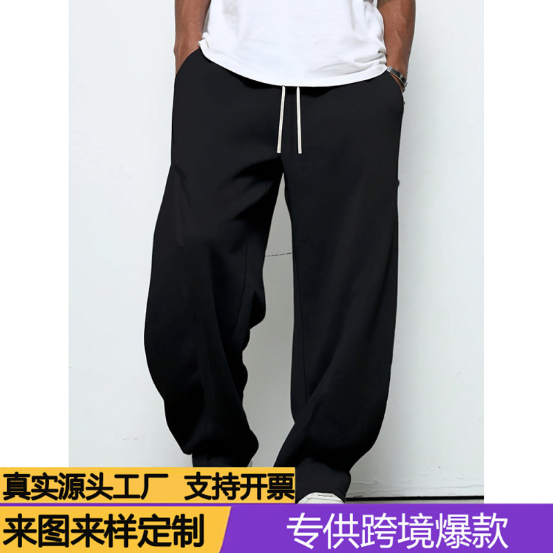 American-Style Trendy Casual Pants for Men, Cross-Border Foreign Trade, In-Stock Dropshipping, Loose Drawstring Sports Pants, Trendy Versatile Long Pants