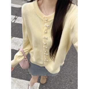 KANING Korean version of sweet and super gentle knitted cardigan for women 2025 early autumn new solid color loose sweater jacket