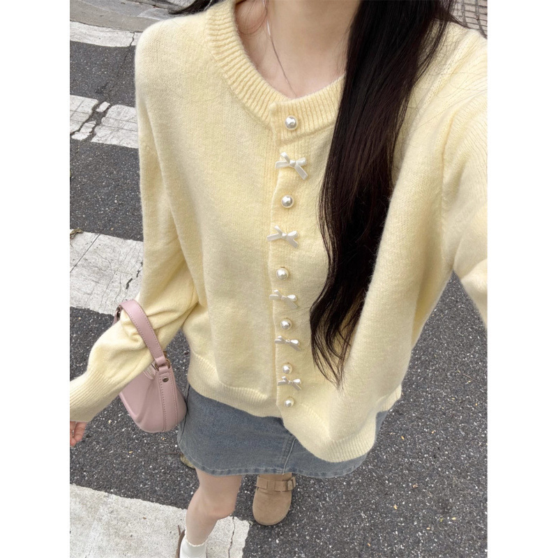 Kaning Korean Style Sweet and Super Gentle Knitted Cardigan for Women 2026 Early Spring New Solid Color Loose Sweater Jacket