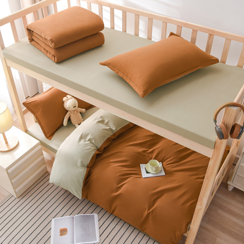 Juego de tres piezas de algodón de color puro, juego de cuatro piezas, dormitorio de estudiantes, cama individual, sábana de algodón, funda de edredón, universal para todas las estaciones