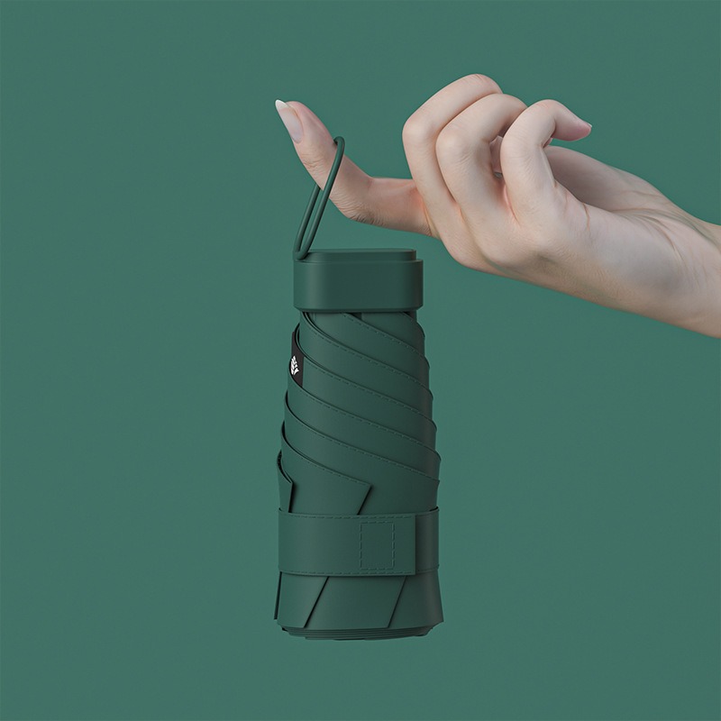 Paraguas de protección solar de vinilo creativo mini paraguas de seis pliegues paraguas de cápsula de bolsillo pequeño para mujer lluvia y lluvia paraguas de sol de doble uso