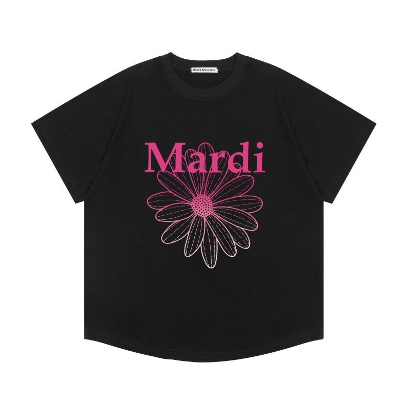 韓国マルディトレンディな半袖フラワープリントゴールドハイシルバー夏ラウンドネック純綿ルーズTシャツトップトレンディ|undefined