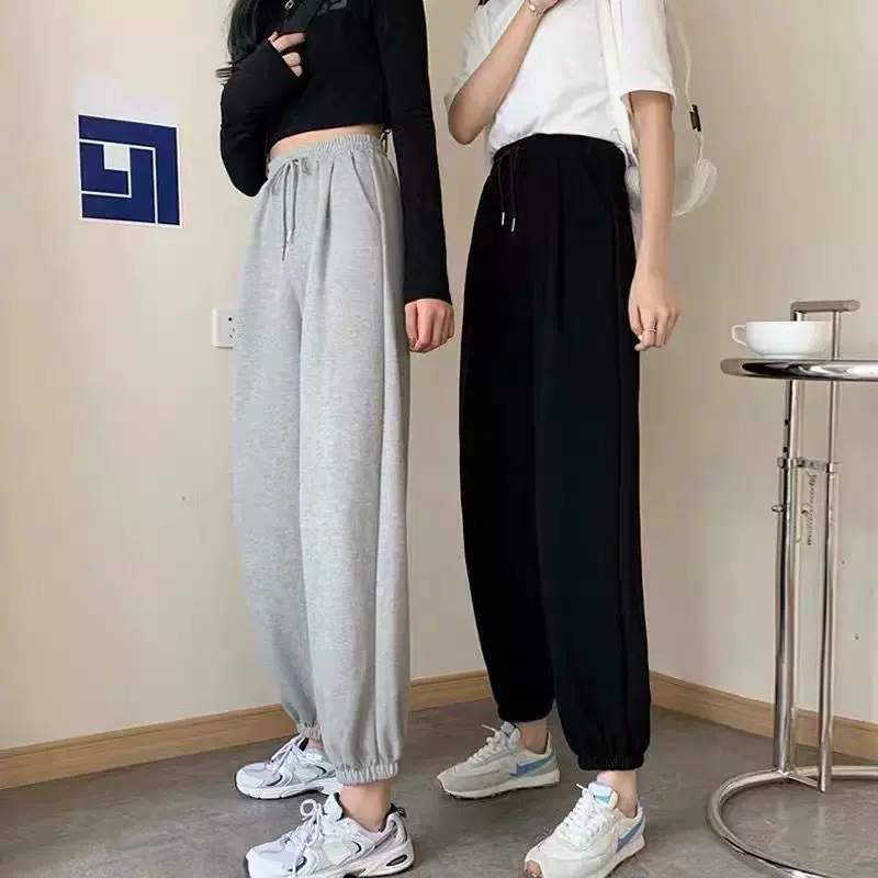灰色运动裤女2024新款秋季黑色束脚裤子休闲加绒春季卫裤