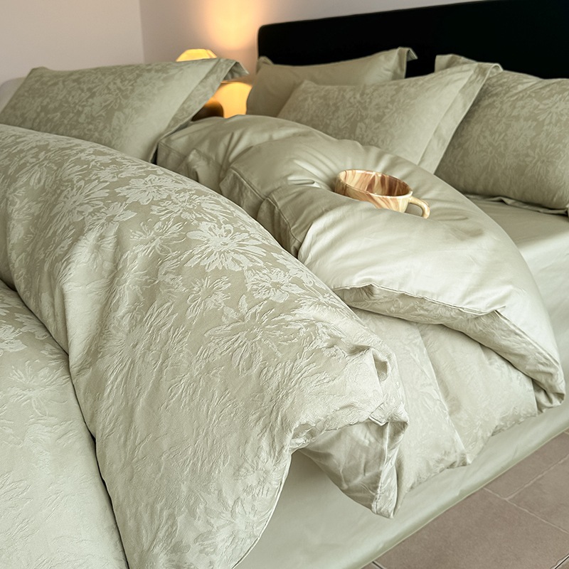 Ensemble de lit quatre pièces en pur coton jacquard 60 fils, collection printemps 2026, comprenant drap et housse de couette, Nantong Home._voghion.com