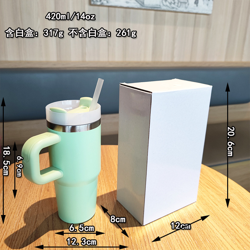 Nuevo Bingba 14oz con mango, taza de paja, vacío, taza de aislamiento de acero inoxidable 304, taza de coche portátil