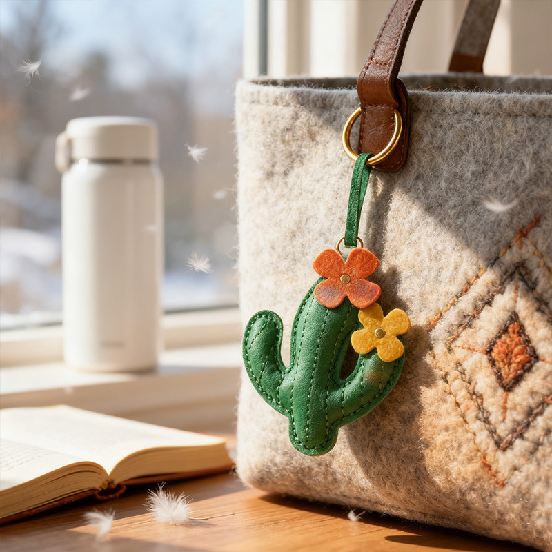 Factory Direct Sale Gift Pu Leather Cactus Keychain Pendant Bag Accessory