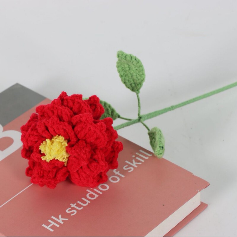 ウール編み牡丹の花完成品、新しい模擬花アート編み物、友人へのギフト、手編みウールフラワー|undefined